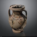Ancient Terracotta Amphora Sculpture Featuring Intricate Black Orange Figural Carvings