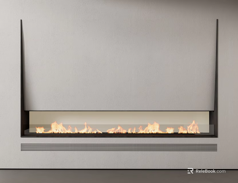 Modern Minimalist Fireplace Interior With Warm Flames And Sleek White Wall Design 3d model 