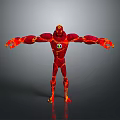 Red Flame Covered Muscular Character With Green Eye And Open Arms