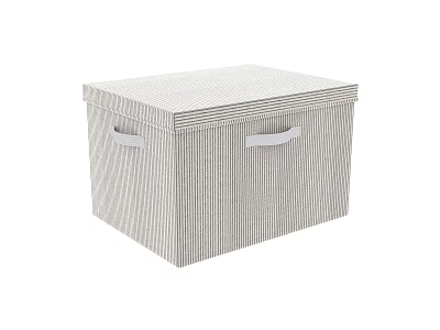 Fabric Storage Basket with Gray White Striped Design and White Handles for Home Organizing 3d model