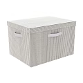 Fabric Storage Basket with Gray White Striped Design and White Handles for Home Organizing