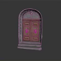 Stone Entrance Gate With Arched Top And Carved Double Doors Design Details