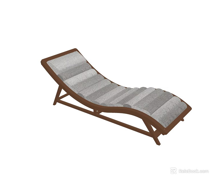 Comfortable Outdoor Lounge Chair With Wooden Frame And Striped Gray Cushion 3d model 