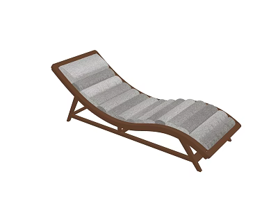 Comfortable Outdoor Lounge Chair With Wooden Frame And Striped Gray Cushion 3d model