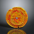 Golden Circular Decorative Household Item With Intricate Patterns And Shiny Surface