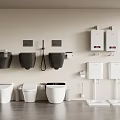 Modern Style Wall Mounted Black And White Toilets With Water Tanks Faucets Accessories