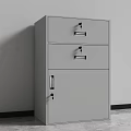 Gray File Cabinet With Two Drawers And Locked Door Against Gray Wall And Floor