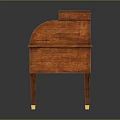 Ornate Wooden Writing Desk With Red Finish Golden Accents And Decorative Patterns