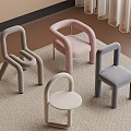 Contemporary Curved Design Chairs In Pink Gray White With Upholstered Seats And Metal Legs