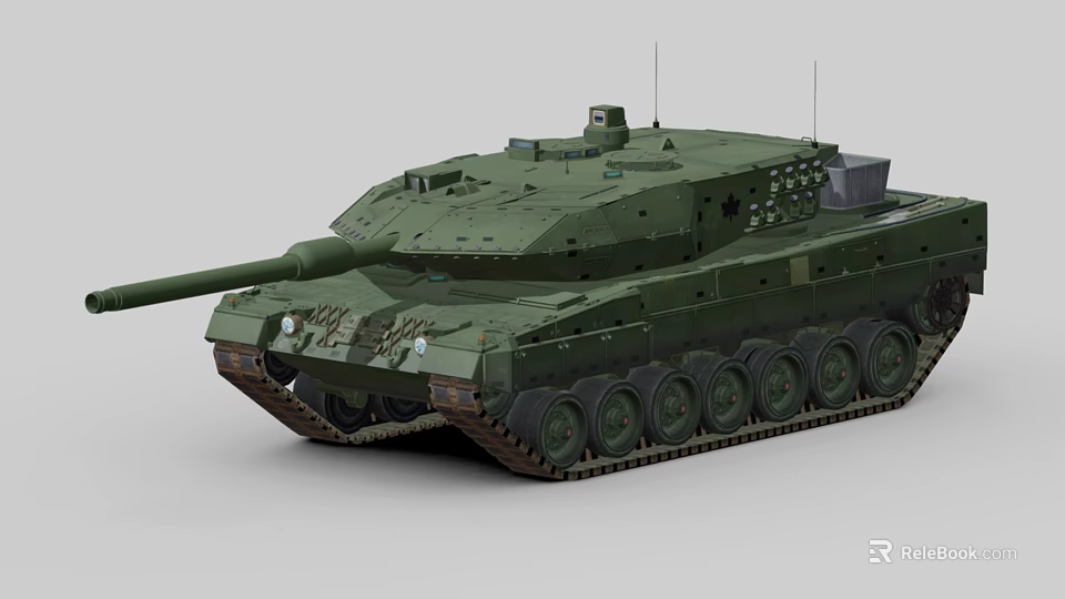 Green Military Tank with Long Cannon Tracks Antenna and Modern Design 3d model 