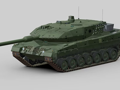 Green Military Tank with Long Cannon Tracks Antenna and Modern Design 3d model