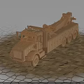 Wooden Tow Truck Model With Detailed Crane And Stone Textured Ground