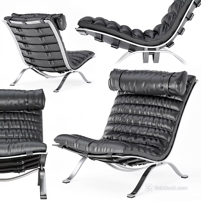 Modern Black Leather Lounge Chair With Metal Frame And Comfortable Design 3d model 