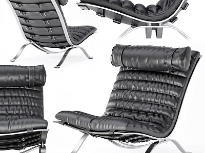 Modern Black Leather Lounge Chair With Metal Frame And Comfortable Design 3d model