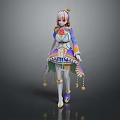 Game Anime Fantasy Character With Pink Hair Golden Headdress And Colorful Skirt Tassels