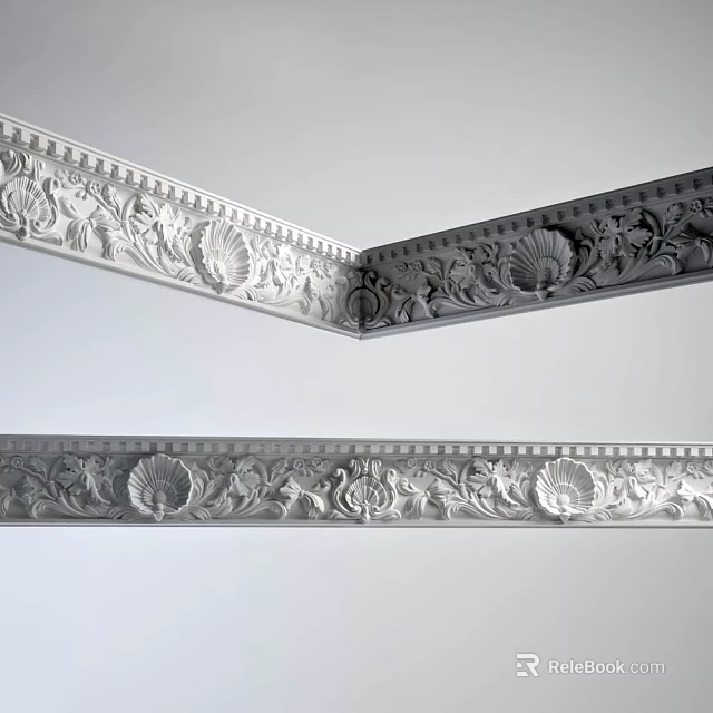 Ornate White Carved Corner Molding Featuring Intricate Patterns for Interior Decor 3d model
