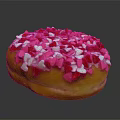 Delicious Donut Topped with Pink Frosting and Red White Heart Shaped Sprinkles