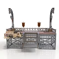 Classical Architectural Platform Model With Arched Supports Staircase Railing And Decorative Candelabra