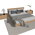 Minimalist Modern Wooden Double Bed With Nightstands Table Lamp Pillows And Blanket