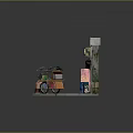 Vintage Urban Street Corner Scene With Old Wall Pink Vending Machine And Wooden Stall