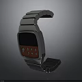 Modern Smart Watch Design With Metallic Strap Red Dial Control Buttons And Digital Screen