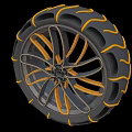 Durable Industrial Equipment Tire With Deep Tread Yellow Accent Strips And Metal Hub