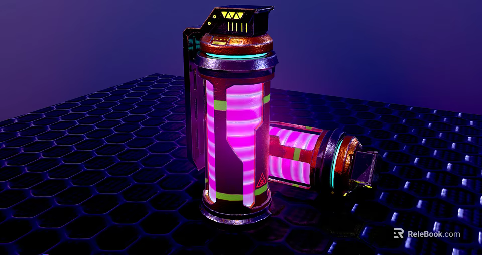 Futuristic Cylindrical Weapon With Glowing Purple Pink Lights And Tech Design 3d model 