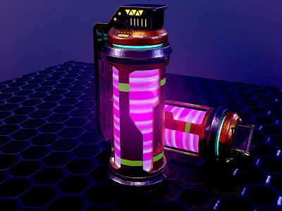 Futuristic Cylindrical Weapon With Glowing Purple Pink Lights And Tech Design 3d model