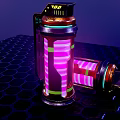 Futuristic Cylindrical Weapon With Glowing Purple Pink Lights And Tech Design