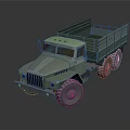 Green Military Cargo Truck with Open Bed Six Wheels Front Lights and Rugged Design