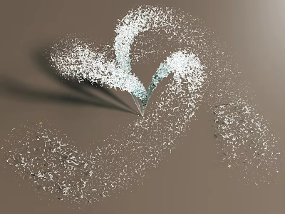 Heart Shaped Water Fountain With Splashing Water Droplets And Crystal Like Particles On Brown Background 3d model