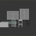 Furniture Set with Green Table White Gray Chairs Cabinet Orange Stool and Green Rug