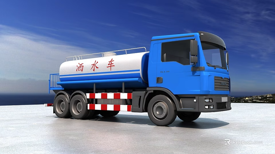 Blue Water Sprinkler Functional Vehicle with Large Tank for Municipal Road Cleaning 3d model 