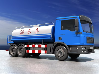 Blue Water Sprinkler Functional Vehicle with Large Tank for Municipal Road Cleaning 3d model