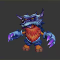 Fierce Fantasy Creature 3D Model With Spiky Blue Fur Red Mane And Purple Claws