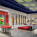 Modern Bubble Tea Shop Interior Design With Red Seats Green Sign And Metal Equipment