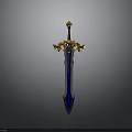Ornate Sword with Golden Embellishments and Luxurious Blue Blade Design