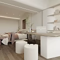 Modern Bedroom Interior Design With Beige Bed Decorative Painting And Brown Armchair