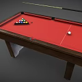 Premium Billiard Table with Red Cloth Colored Balls Triangle Arrangement and Cue Stick