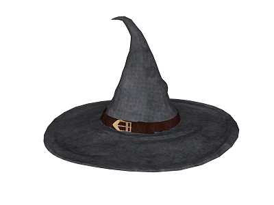 Gray Wizard Hat With Pointed Top Wide Brim And Brown Belt Gold Buckle 3d model