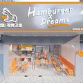 Hamburger Dreams Fast Casual Restaurant With Freshly Baked Hamburgers And Orange Seating