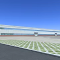 Modern Industrial Factory Building With Large Glass Windows And Spacious Front Plaza Checkerboard Ground