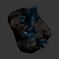 Glowing Blue Crystal Cluster With Rock Base On Dark Background 3d model
