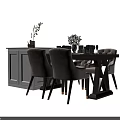 Modern Dining Table Set With Upholstered Chairs White Cabinet Vase With Plants And Wine Glasses