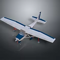 Small Blue And White Model Airplane With Biplane Wings Red Landing Gear Dark Background