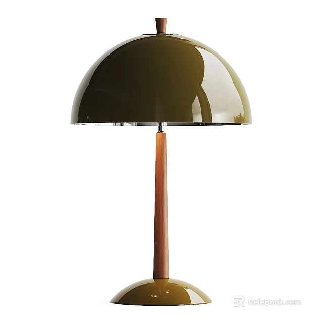 Modern Table Lamp With Golden Dome Shade And Wooden Stem For Home Interior Decor 3d model 