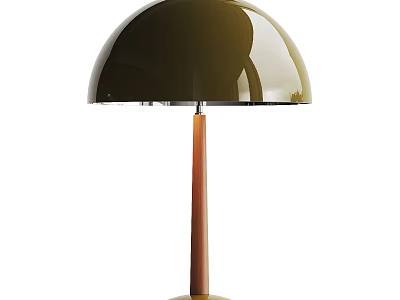 Modern Table Lamp With Golden Dome Shade And Wooden Stem For Home Interior Decor 3d model