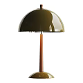 Modern Table Lamp With Golden Dome Shade And Wooden Stem For Home Interior Decor