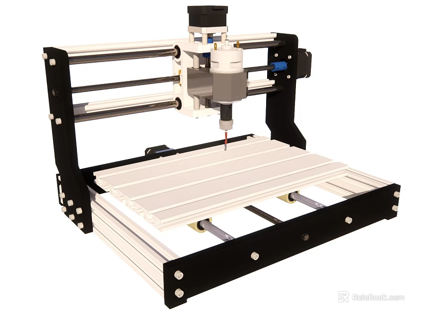 Desktop CNC Router Machine With Black Frame And White Worktable For Carving 3d model 