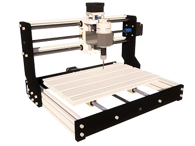 Desktop CNC Router Machine With Black Frame And White Worktable For Carving 3d model